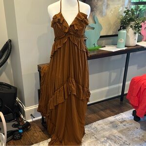 Free People Ruffled Brown Maxi Dress